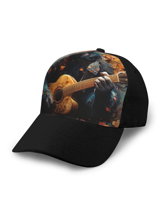 Adjustable Baseball Cap Trucker Hat Fashion Snapback Dad Hats , Monkey Playing Guitar Art