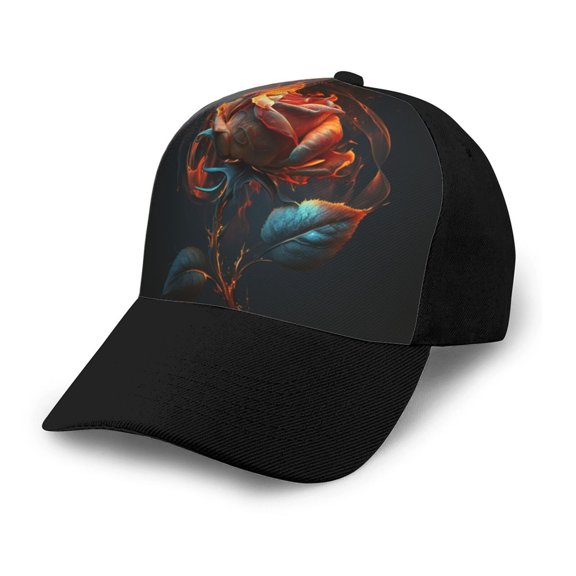 Adjustable Baseball Cap Trucker Hat Fashion Snapback Dad Hats , Rose On Fire Burning Flaming