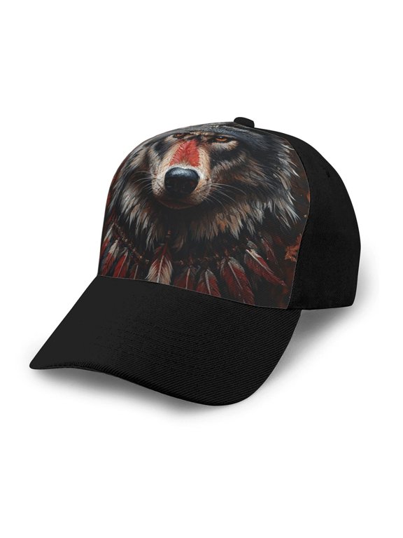 Adjustable Baseball Cap Trucker Hat Fashion Snapback Dad Hats , Tribal Ethnic Wolf