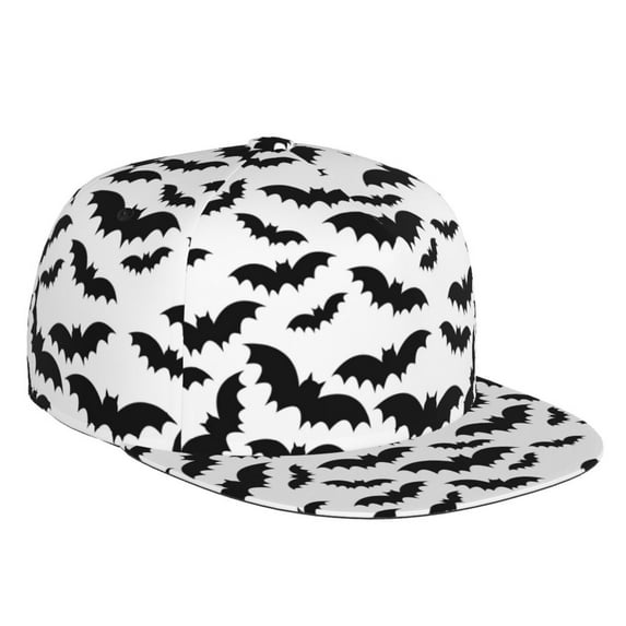 Adjustable Baseball Cap, black bat white cool Flat Bill Trucker Flat Brim Hats Dad Hat for Men Women - Snapback Hat Adjustable Size