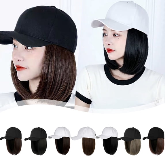 Adjustable Baseball Cap with Removable Bob Hair Extension for Women and Girls