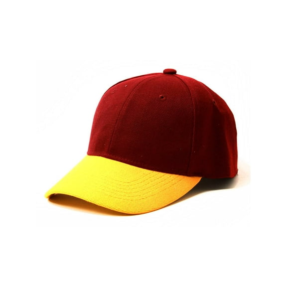 Adjustable Baseball Structured Cap Hat, Maroon Yellow