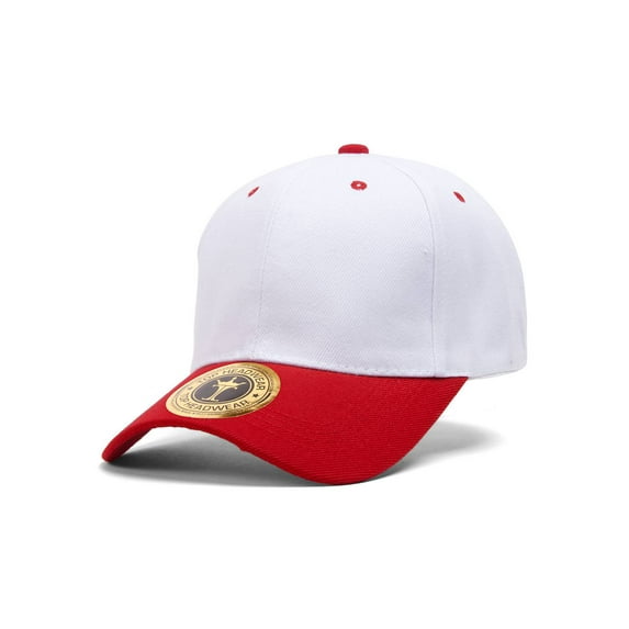 Adjustable Baseball Structured Cap Hat, White Red