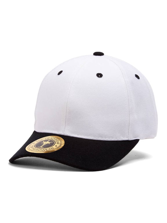 Adjustable Baseball Structured Cap Hat, White Black
