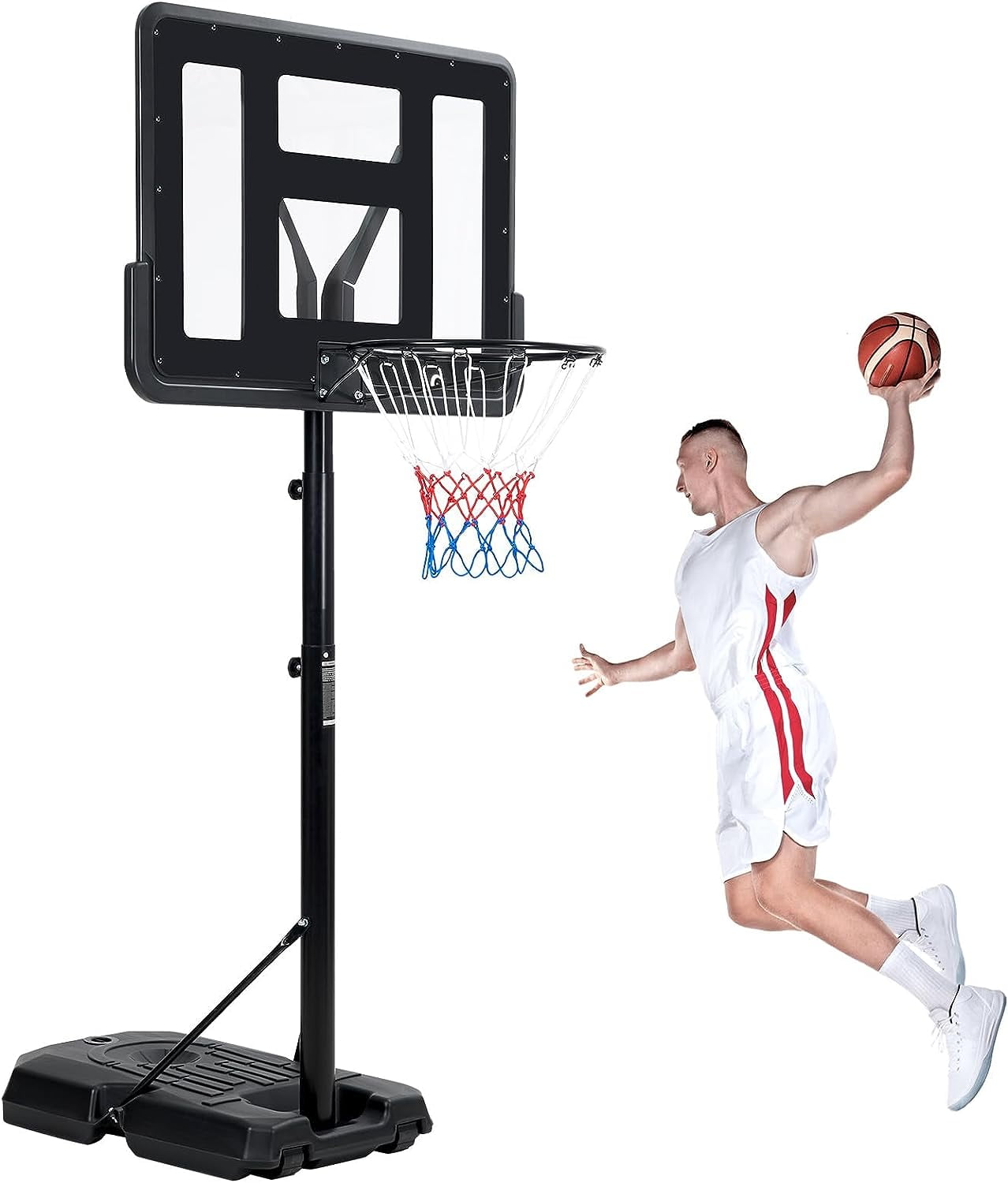 Adjustable Portable 44 Inch Black Basketball Hoop System