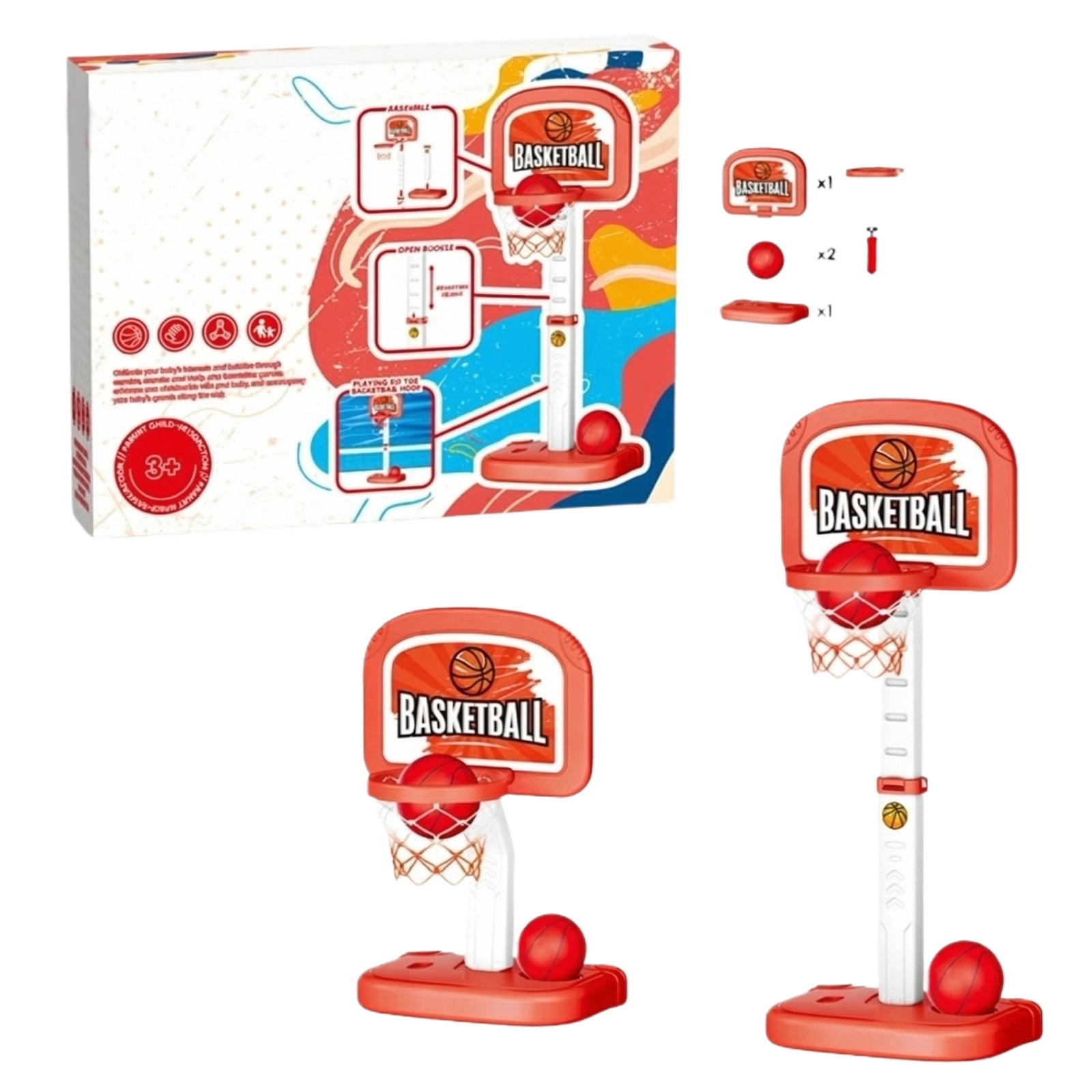 Adjustable Basketball Hoop for Kids, Portable Height Adjustable toddler Basketball Hoop Outdoor, Red Basketball Stand with 2 Balls