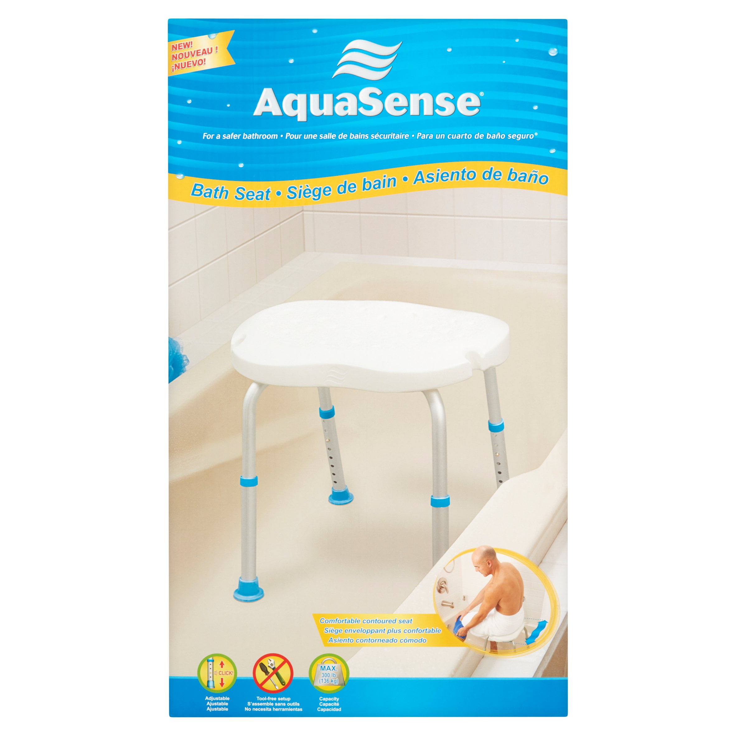 Adjustable White Non-Slip Bath and Shower Stool