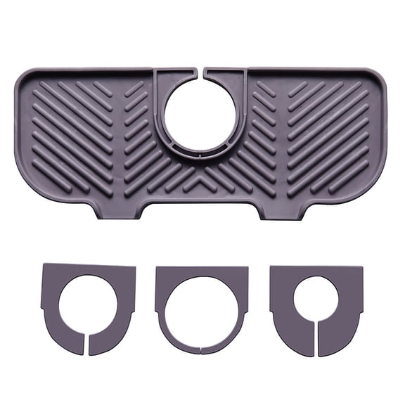 Adjustable Bathroom Sink Faucet Drip Catcher Tray Splash Guard Mat with Drainage Spout and 3 Hole Inserts for Kitchen Counter Organization