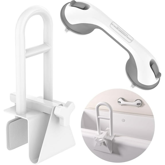 Adjustable Bathtub Safety Rail with Showers Suction Handle,ZUEXT 17x6 Inch Stainless Steel Tub Handle Grab Bar, Heavy Duty Bath Handles Clamp for Elderly Seniors Injury Disabled (300 LBS), White