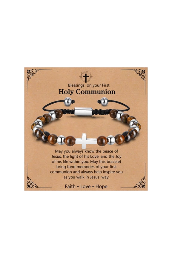 Adjustable Beaded Cross Bracelet for Boys Men Kids, Religious Rosary Bible Verse Bracelets First Holy Communion Joshua 1:9 Easter Graduation Christian Birthday Baptism Gifts for Son Grandson Nephew