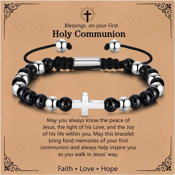 Adjustable Beaded Cross Bracelet for Boys Men Kids, Religious Rosary Bible Verse Bracelets First Holy Communion Joshua 1:9 Easter Graduation Christian Birthday Baptism Gifts for Son Grandson Nephew