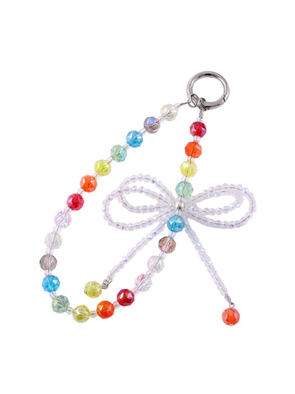 Adjustable Beaded Phone Charm, Dual-Use Lanyard & Keychain Strap with Bowknot Design for Cellphones and Car Keys