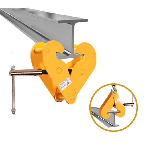 Adjustable Beam Clamp Yellow, 2 Ton / 4408 LB Working Load Limit with Manual Screw Rod, I-Beam Lifting Clamp For Industrial, Home-garage Lifting, Rigging, and Other Operations