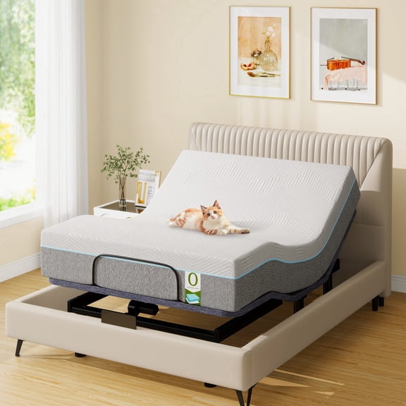 Adjustable Bed Base Full Massage with 12" Mattress Dual Head & Foot Headrest Electric Bed Frame with Wireless Remote, 0 Gravity, Anti-Snore, Under Bed LED, USB Ports, 12" Adjustable Legs