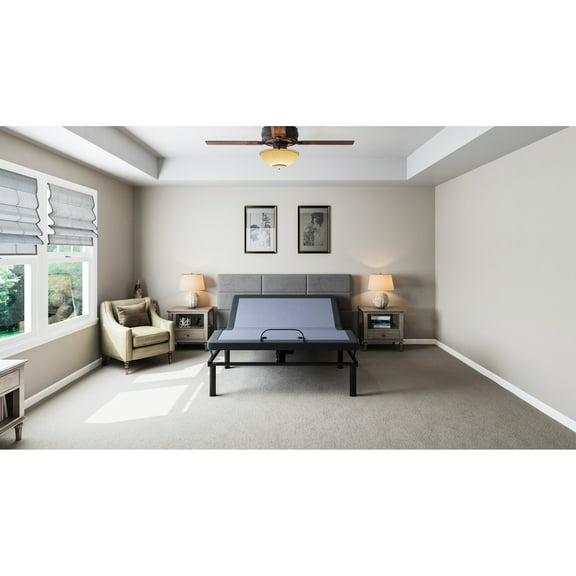 Adjustable Bed Base Os2 For Queen - Head And Foot Position Changes, Programmable Position, Built-in Flashlight, 850 Lbs Capacity, Blue & Tailorings, Memory,