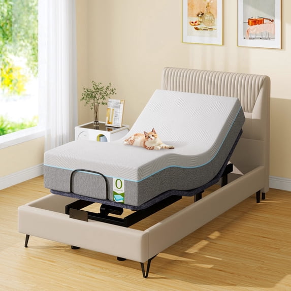 Adjustable Bed Base Twin XL Massage with 12" Mattress Dual Head & Foot Headrest Electric Bed Frame with Wireless Remote, 0 Gravity, Anti-Snore, Under Bed LED, USB Ports, 12" Adjustable Legs