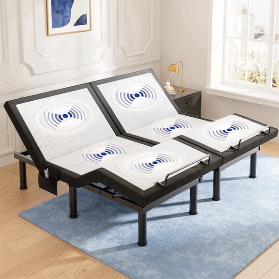 Sino Luban Adjustable Bed Frame Base Split King Size (Sync Control as King) with Massage, Head&Foot Incline - Zero Gravity Electric Bed with 4 USB Ports, Nightlight, Fast Assembly, 3 Height Options