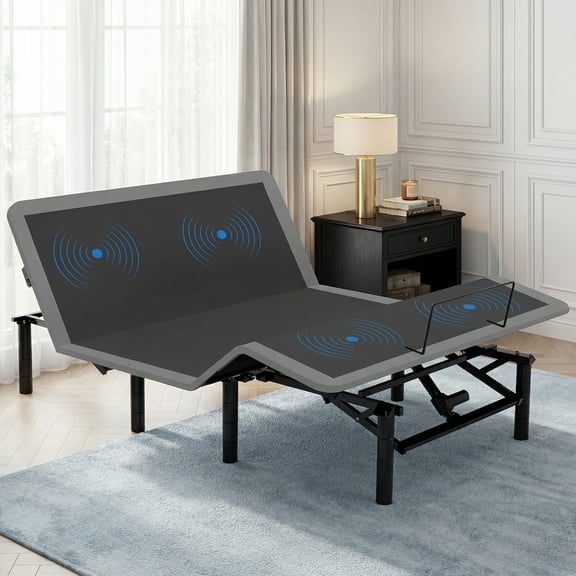 Adjustable Bed Frame with Remote, Adjustable Bed Base with Massage Head & Foot Incline, LED Light, USB Ports, Electric Bed Frame with Height-Adjustable Legs (Queen)
