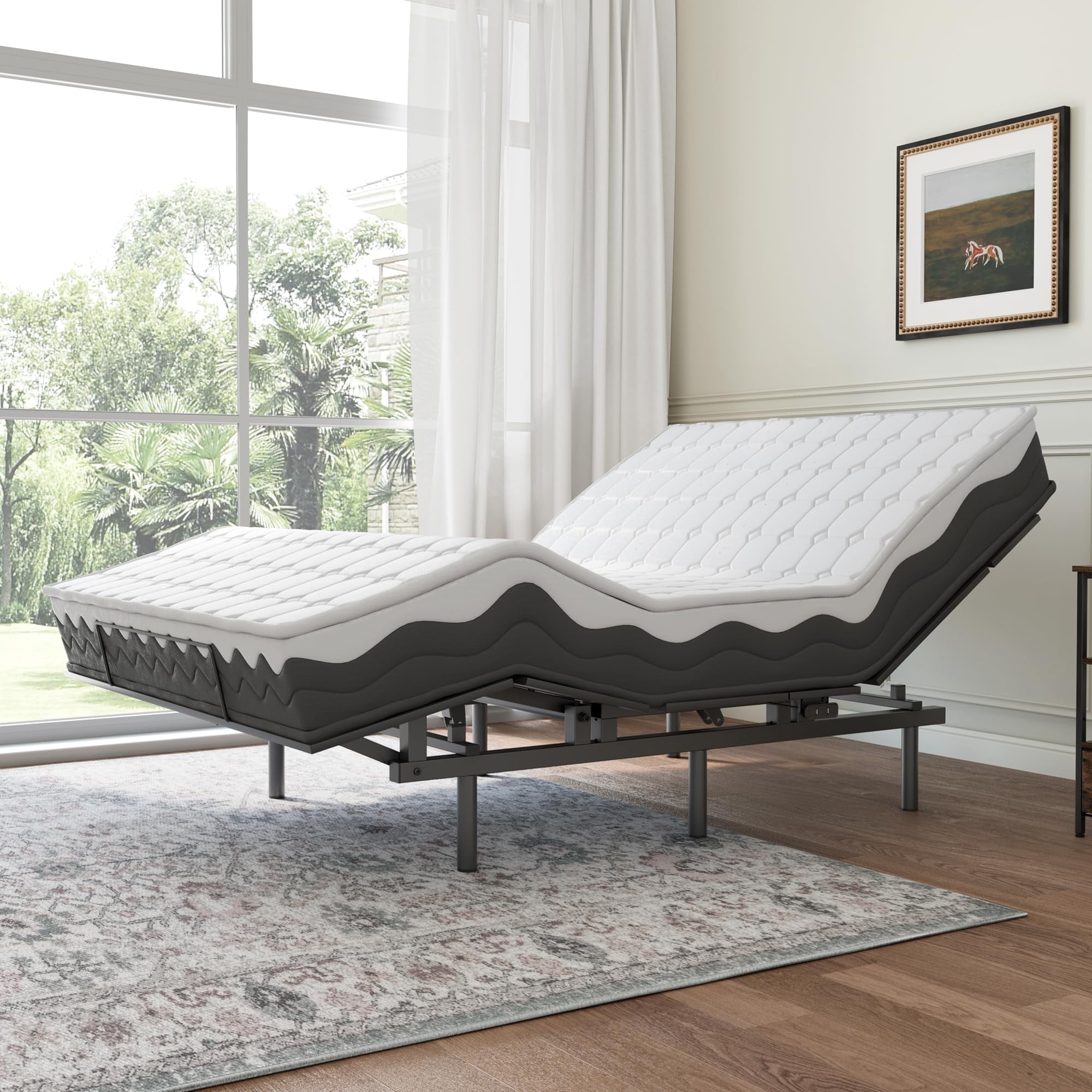 Black Full Adjustable Metal Bed Frame with Wireless Remote