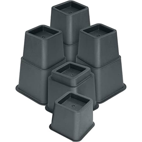 Adjustable Bed Furniture Risers - Elevation in Heights 3, 5 or 8 Inch Heavy Duty Risers for Beds - Supports up to 1,300 lbs - (Set of 4 Riser, Grey)