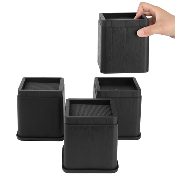 Adjustable Bed Risers 3 or 6 Inch - Heavy Duty Furniture Lifter Set of 4, Supports 2,200 lbs - for Under Bed Storage, Dorm, Bed Frame, Sofa, Table, Chair, Desk - Black