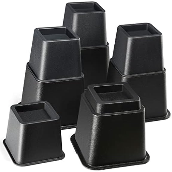 Adjustable Bed Risers - Elevation in 3, 5 or 8 Inch - Heavy Duty Stackable Furniture Risers Supports 1,300 lbs - for Under-Bed Storage, College Dorms, Table and Couch, 4 Pack Bed Lifts Black
