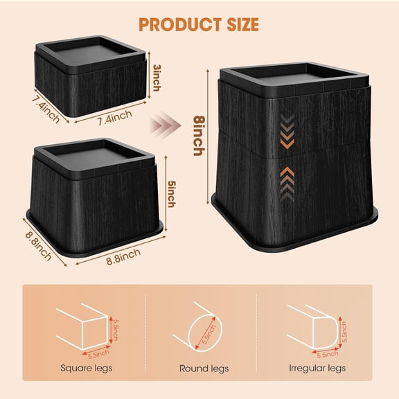 Adjustable Bed Risers, Set of 4 Riser