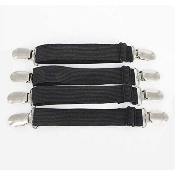 Adjustable Bed Sheet Fasteners, Heavy Duty Elastic Band Straps for Easy Use, Black (4 Pcs)