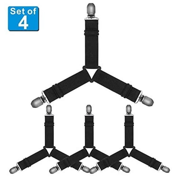 Adjustable Bed Sheet Holder Straps, Triangle Non-Slip Elastic Mattress Corner Clips with Heavy Duty Grippers Clips (Set of 4)