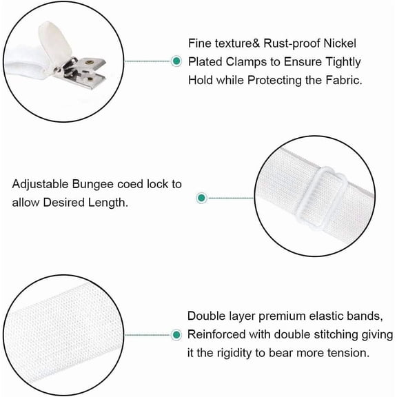 Adjustable Bed Sheet Straps, 8 Pieces Elastic Mattress Sheet Fasteners with Clips, Grippers to Hold Fitted Sheet, Sofa Cushion, Tablecloth, Recliner Cover, Ironing Board Cover
