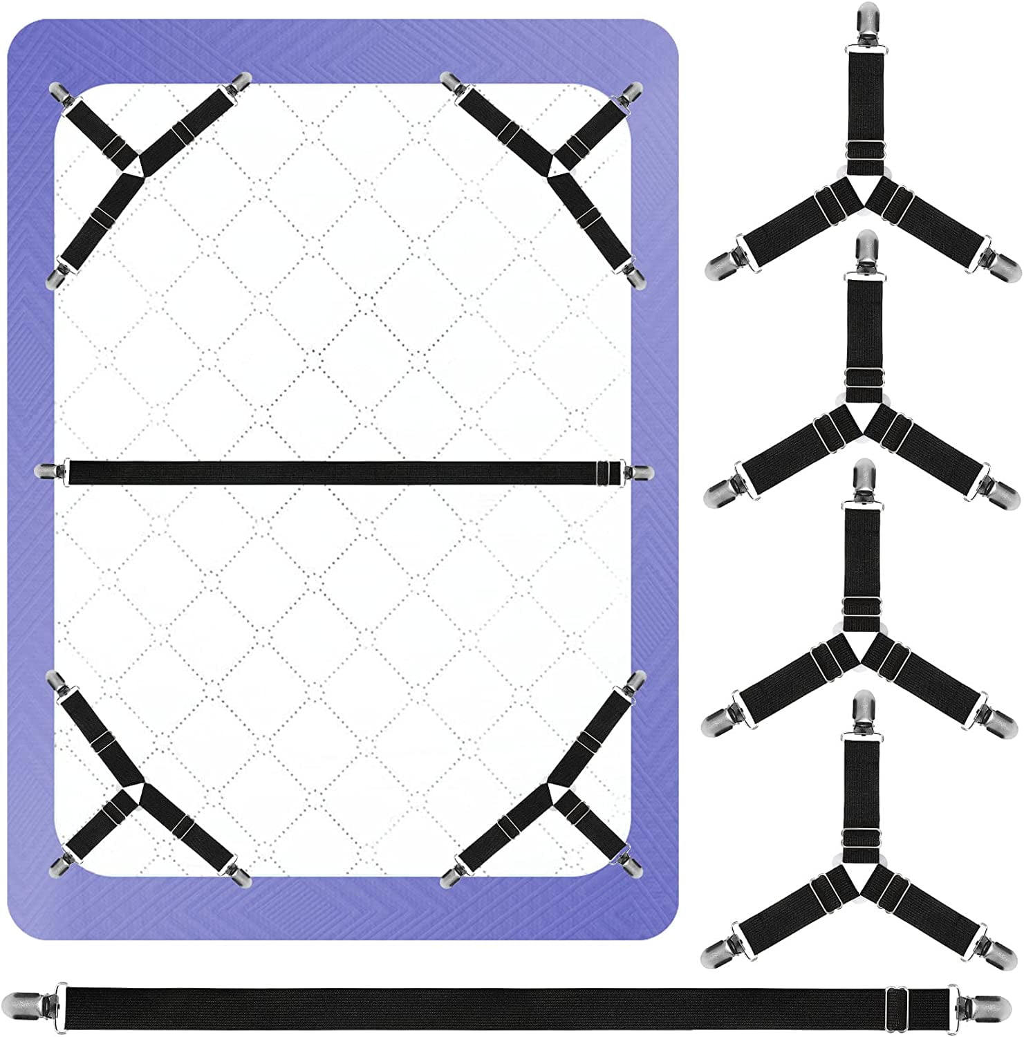 GPKJQZS 4-Piece Adjustable Sheet Straps - Heavy Duty Holders For Bed Sheets, Tablecloths & Curtains - View #6