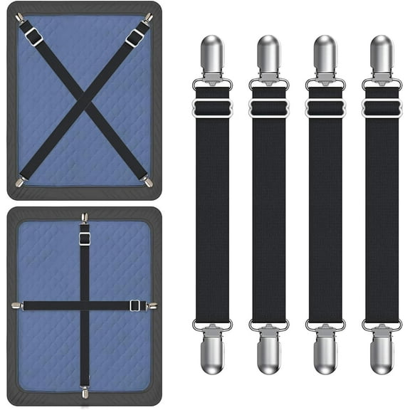Adjustable Bed Sheet Straps Suspenders Elastic Sheet Fasteners Grippers Garters Clips for Flat & Fitted Sheet Corner Holder,Ironing Board Cover, Mattress,Cribs,Sofa Cushion& More(Type: short -8 pack)
