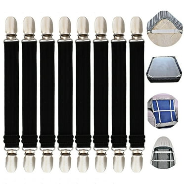 Adjustable Bed Sheet Straps Suspenders Elastic Sheet Fasteners Grippers Garters Clips for Flat & Fitted Sheet Corner Holder,Ironing Board Cover, Mattress,Cribs,Sofa Cushion& More(Type: short -8 pack)