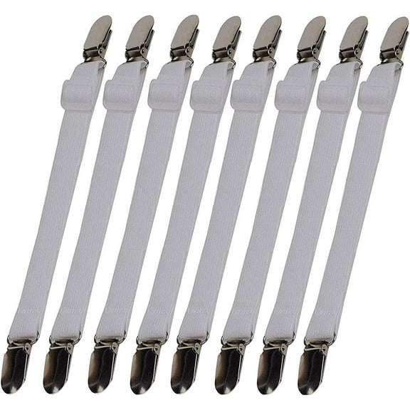 Adjustable Bed Sheet Straps Suspenders Heavy Duty Elastic Sheets Band Holder Straps Long Fasteners for Twin Full King Queen Size Beds Mattress Pad Covers (Pack of 4 Pcs)