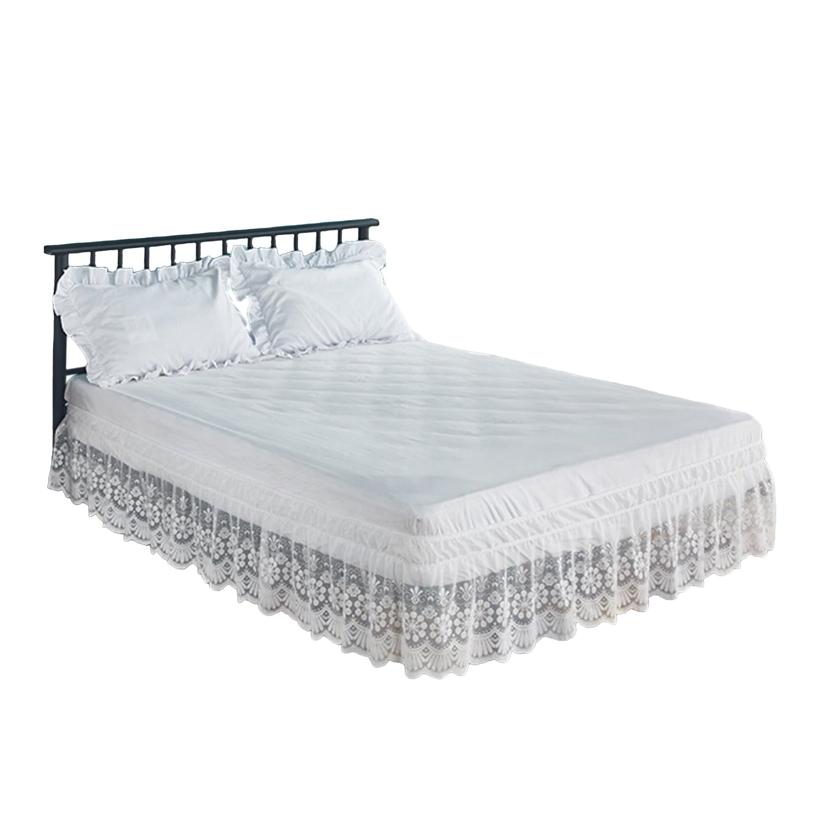Adjustable Bed Skirt with Elastic Band Lace Bed Skirt 15 Drop Adjustable Elastic Dust Ruffle Wrap Around 3 Sides Machine for Twin/full/queen/king