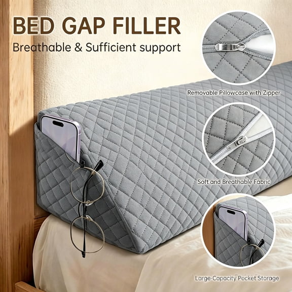 Adjustable Bed Wedge Pillow with Foam - Gap Filler Suitable for Headboard/Footboard, Spinal Support, And Placement (0-7' Bed Gap Closure)