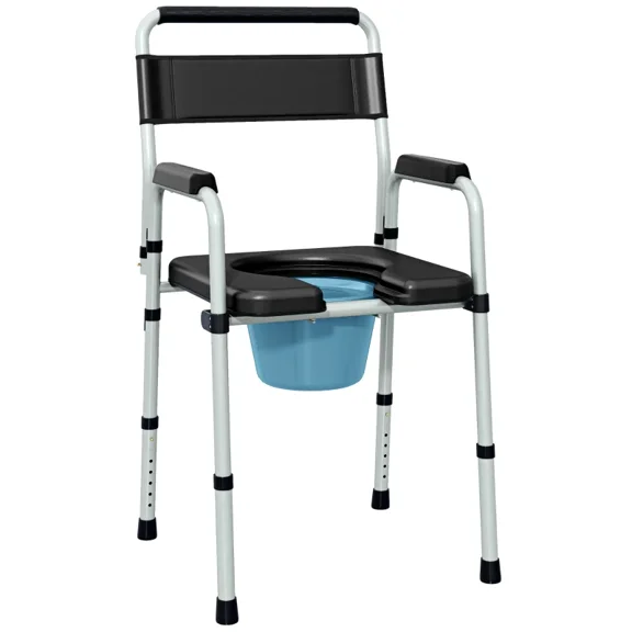 Adjustable Bedside Commode Chair with Armrests, Raised Toilet Seat, 331 lb Capacity, Black