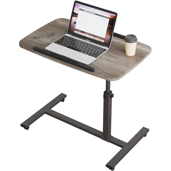 Adjustable Bedside Laptop Desk with Mouse Pad on Wheels, Adjustable Overbed Table,Rolling Computer Stand,Hospital and Home Use- Oak Grey