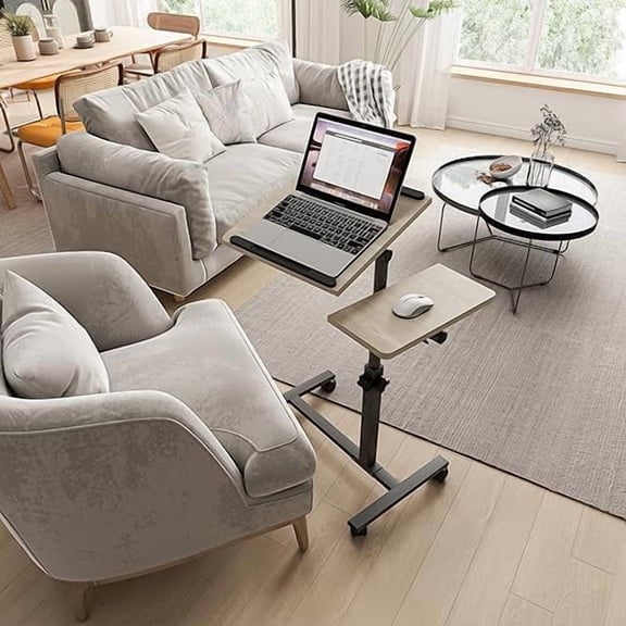 Adjustable Bedside Laptop Desk with Mouse Pad on Wheels, Adjustable Overbed Table,Rolling Computer Stand,Hospital and Home Use