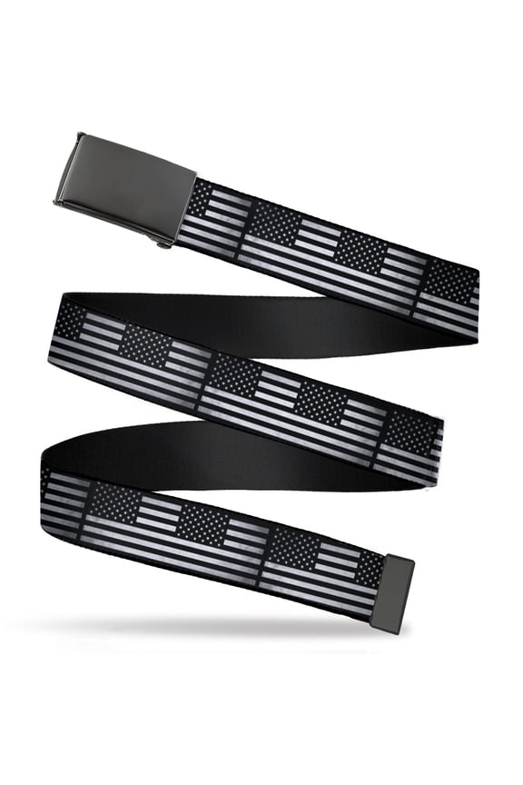 Adjustable Belt, Clamp Buckle, Cut-to-Fit, American Flag Weathered Black White