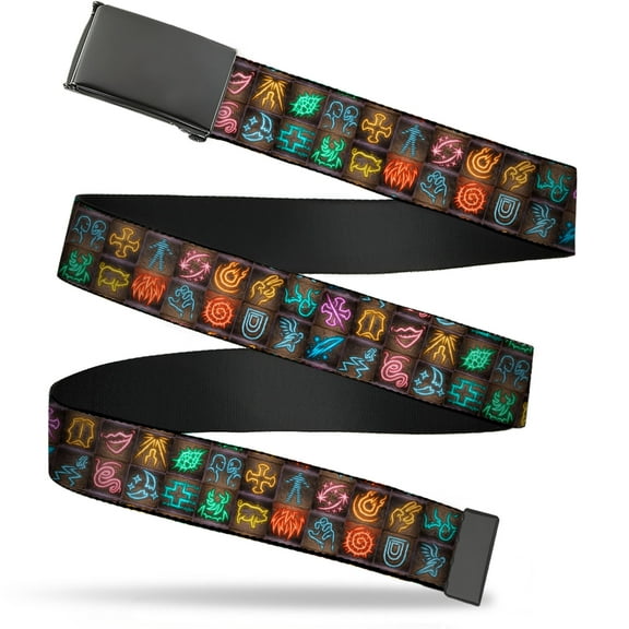 Adjustable Belt, Clamp Buckle, Cut-to-Fit, Baldurs Gate III Spells Icon Mini Blocks Multi Color