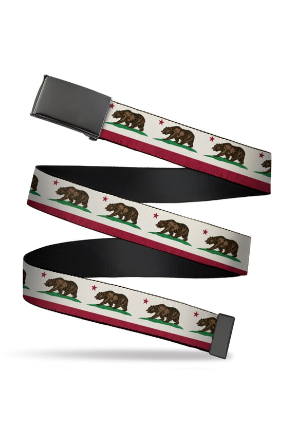 Adjustable Belt, Clamp Buckle, Cut-to-Fit, California Flag Bear Weathered White