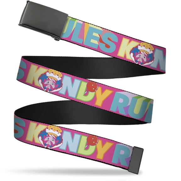 Adjustable Belt, Clamp Buckle, Cut-to-Fit, Candy Land Kandy Rules King Kandy Face Red Multi Color
