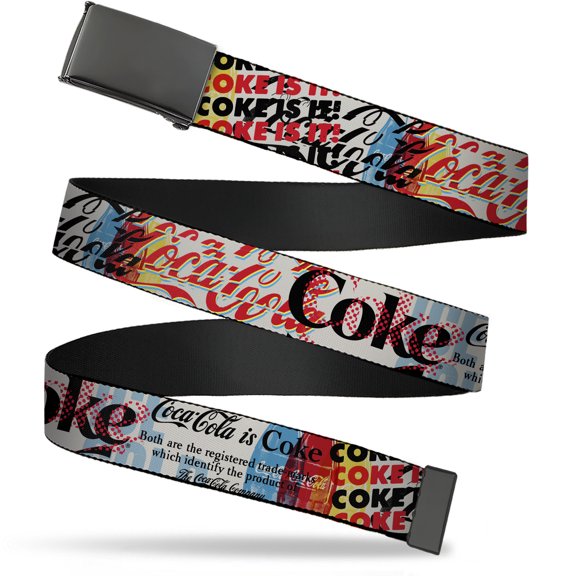 Adjustable Belt, Clamp Buckle, Cut-to-Fit, Coke Is It Pop Art Collage Multi Color