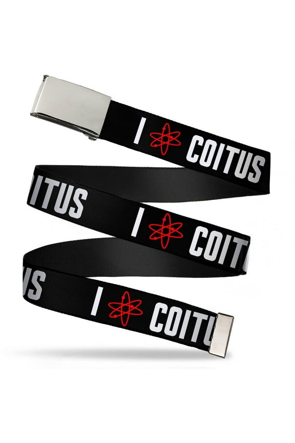 Adjustable Belt, Clamp Buckle, Cut-to-Fit, I Atom Coitus Black White Red