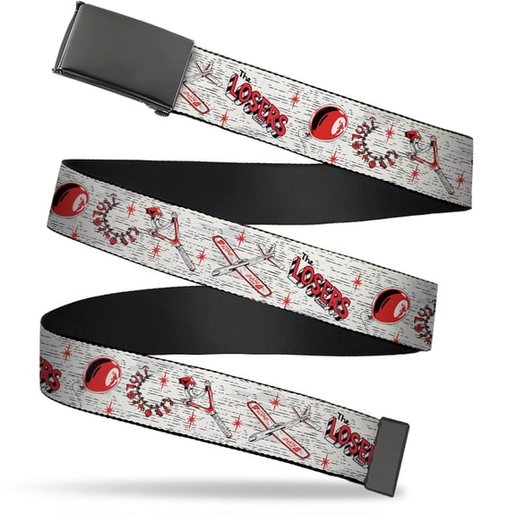 Adjustable Belt, Clamp Buckle, Cut-to-Fit, It Welcome To Derry Icons Collage White Black Red
