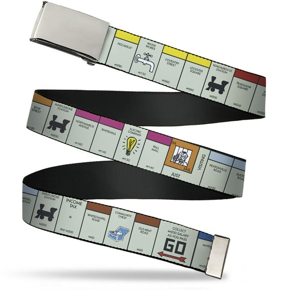 Adjustable Belt, Clamp Buckle, Cut-to-Fit, Monopoly British UK Game Board Space Blocks