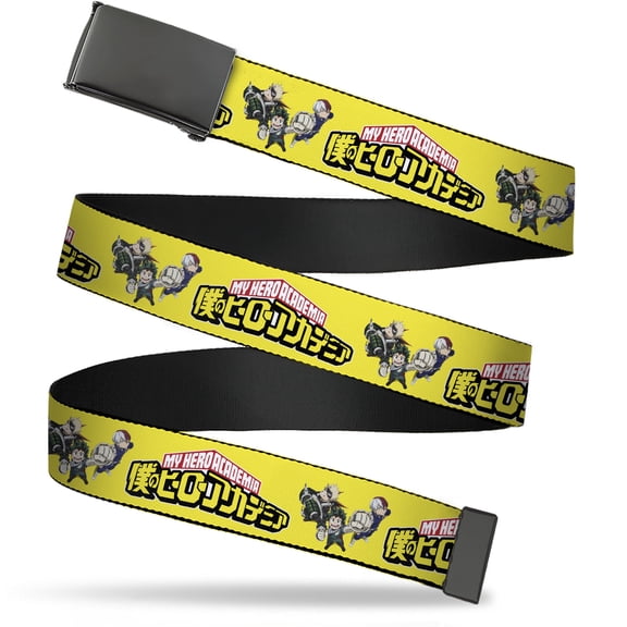 Adjustable Belt, Clamp Buckle, Cut-to-Fit, My Hero Academia Character Trio Pose and Title Logo Yellow