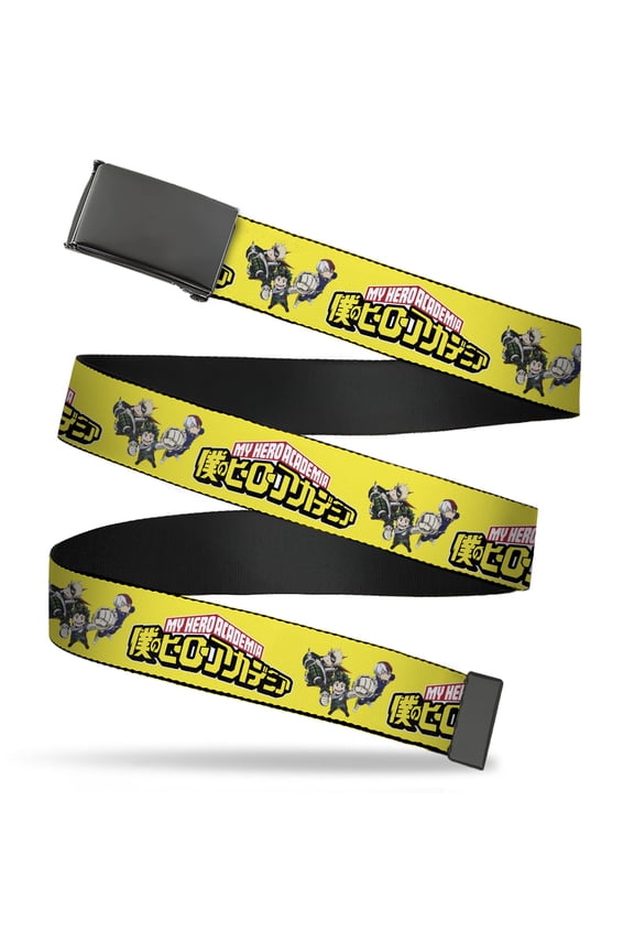 Adjustable Belt, Clamp Buckle, Cut-to-Fit, My Hero Academia Character Trio Pose and Title Logo Yellow