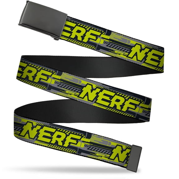 Adjustable Belt, Clamp Buckle, Cut-to-Fit, Nerf Text Glitch Logo Gray Yellow Black